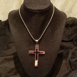 Stainless Steel Necklacew/ mini black cross